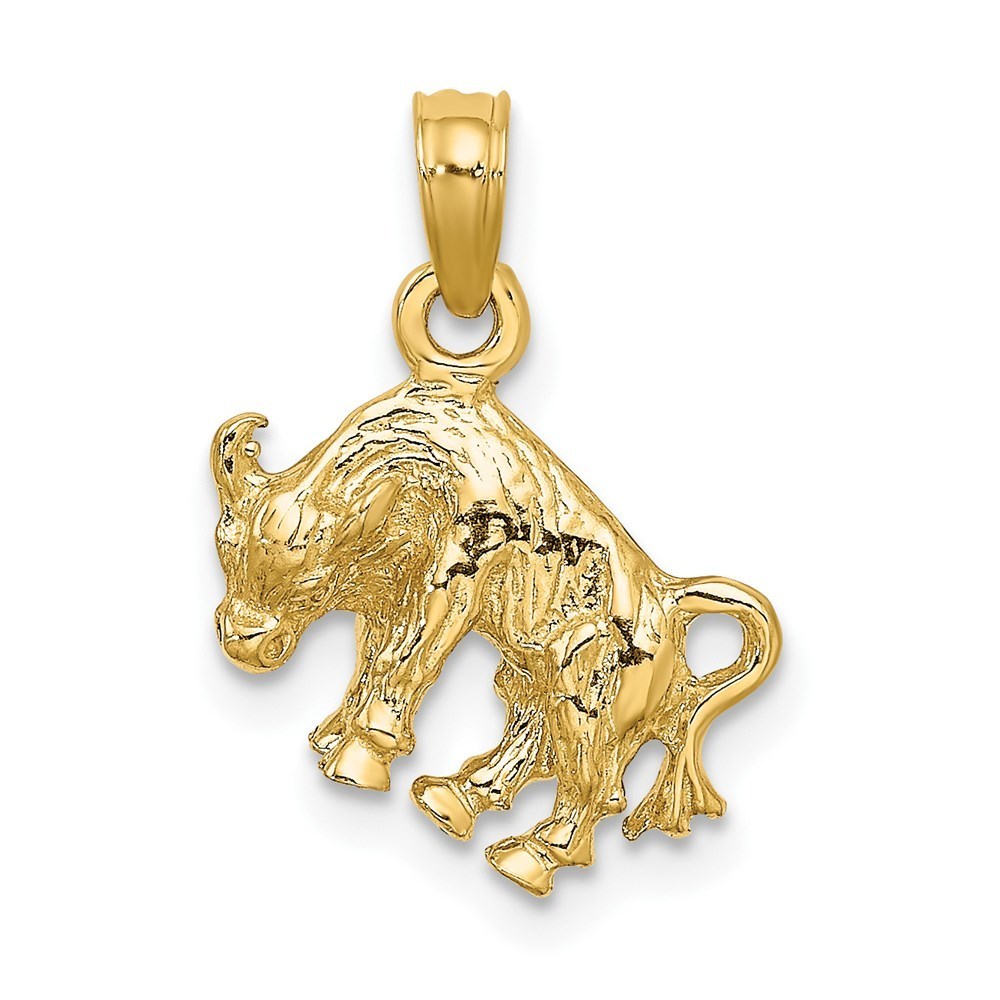 Million Charms 14k Yellow Gold 3D Taurus Zodiac Charm Pendant